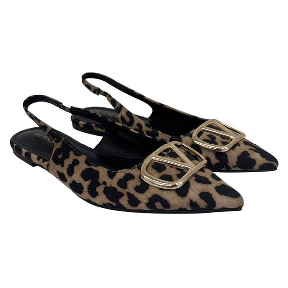 BERNESS / Ruthos / Leopard Print /  Slingback / Flats With Gold Buckle Detailing - Picture 2 of 8